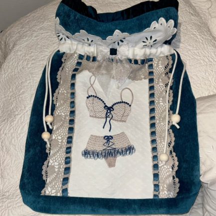 Petit sac à linge lingerie, Bleu canard et Blanc