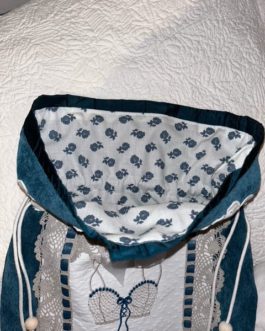 Petit sac à linge lingerie, Bleu canard et Blanc