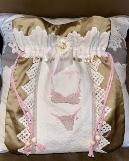 Petit sac à lingerie fine en soie et coton piqué Blanc