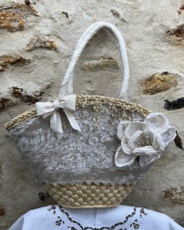 Joli panier fleur et toile de Jouy