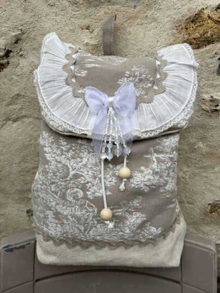 Sac à dos en chanvre et toile de Jouy
