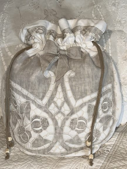 Grand sac à linge lin blanc et grège