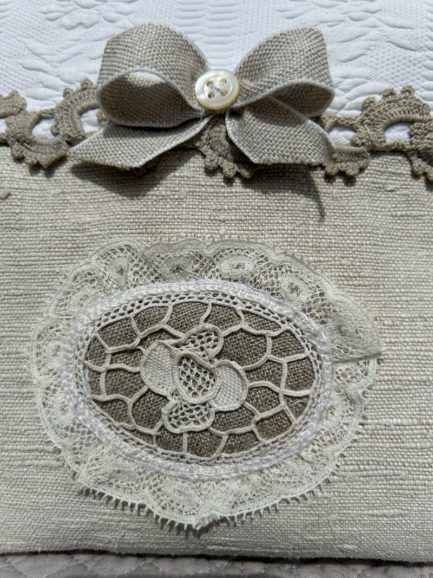 Trousse Fleur en chanvre et coton piqué ancien – Image 2